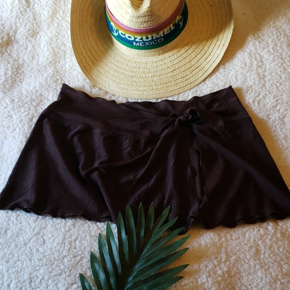 Tie Front Ribbed Textured Bikini Bottom Cover-up - Picture 1 of 5